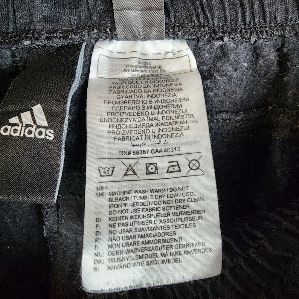Adidas Joggers Mens L Black Elastic Waist Tapered Fleece Sweatpants - Picture 8 of 9